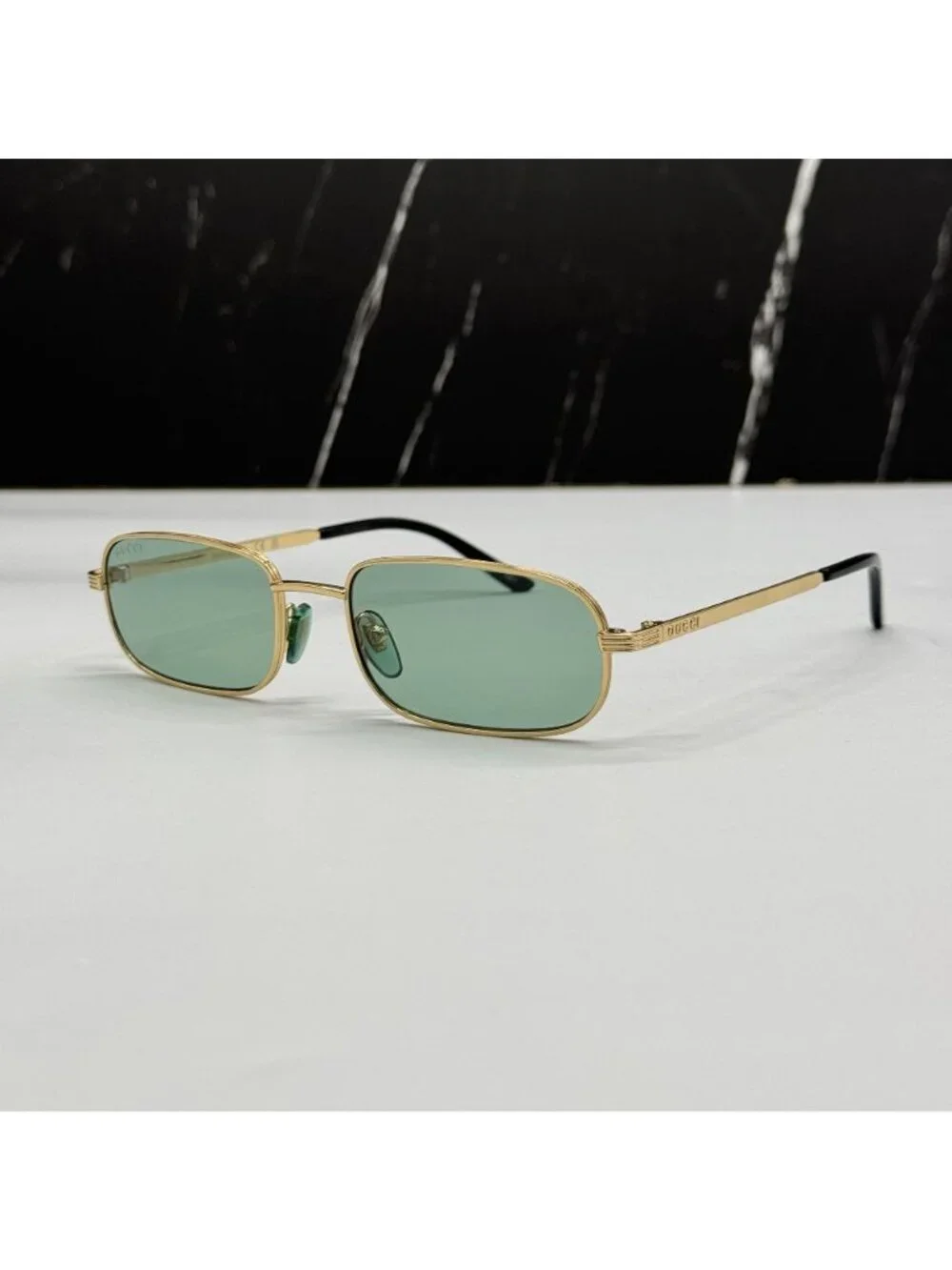 New Gucci GG1457S 005 Gold Green Square Sunglasses